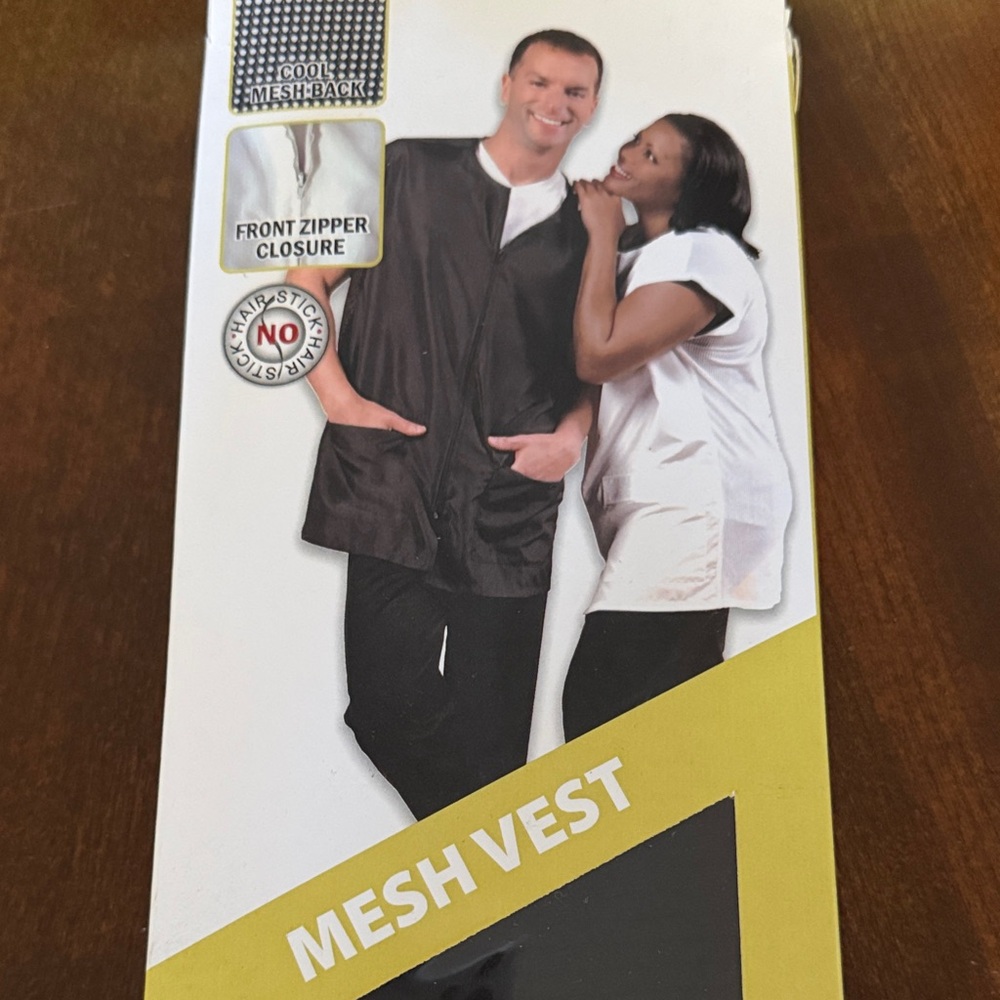 Black Mesh Vest with Front Zipper Barber/hair dresser
